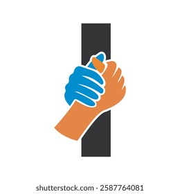 Hands Logo Combine With Letter I Vector Template