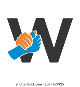 Hands Logo Combine With Letter W Vector Template