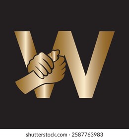 Hands Logo Combine With Letter W Vector Template