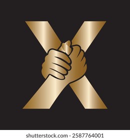 Hands Logo Combine With Letter X Vector Template