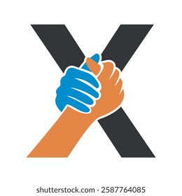 Hands Logo Combine With Letter X Vector Template