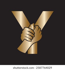 Hands Logo Combine With Letter Y Vector Template