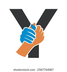 Hands Logo Combine With Letter Y Vector Template