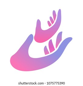 Hands logo kid adults vector, children emblem, symbol mutual help, Child protection, adoption.
