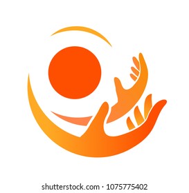 Hands logo kid adults vector, children emblem, symbol mutual help, Child protection, adoption.