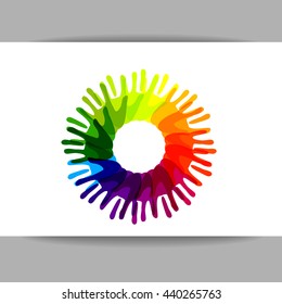 Hands logo template. Concept logotype design for the team, teamwork, fund, association, community, charity and volunteer, social project and etc. Vector graphic illustration.
