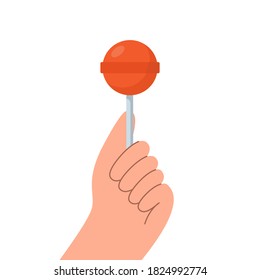 Hands with a lollipop  vector illustration. Hand holding a lollipop.