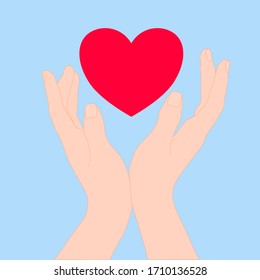 Hands are look like holding heart but red heart is floating in the air. enconrage concept. Valentine's day concept. illustration vector.