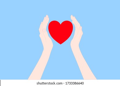 Hands are look like holding heart but red heart is floating in the air. enconrage concept. Valentine's day concept. illustration vector.