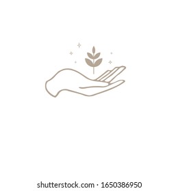 hands look up with tree seeds on top in vector design