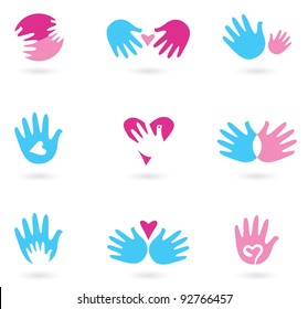 Hands and Love abstract icons collection isolated on white