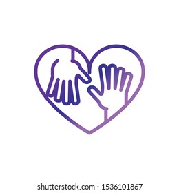 hands love heart charity help donation gradient line vector illustration