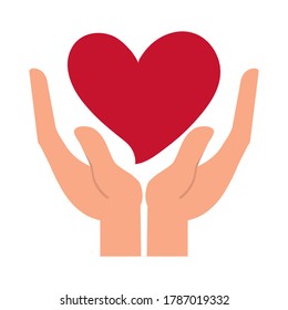 hands with love heart romantic passion feeling flat style icon vector illustration