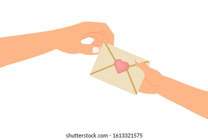 Hands and love letter vector illustration in a flat style.