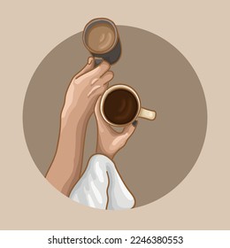 Hands in love with morning coffee. Happy Valentine's Day