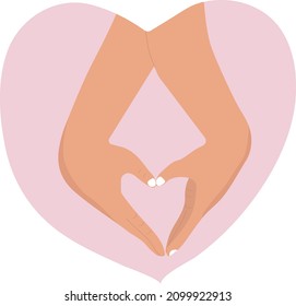 Hands of lovers in a heart on a white background. Love. Lovers. Holding hands. Vector. Flat style.