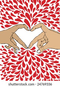 Hands of  lovers. Valentines day background with heart pattern and hands. Vector illustration. Wallpaper, flyers, invitation, posters, brochure, banners.
