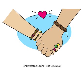 Hands of a loving couple together. Vector illustration.