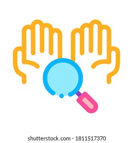 Hands And Magnifier Icon Vector. Outline Hands And Magnifier Sign. Isolated Contour Symbol Illustration