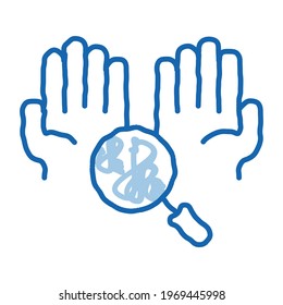 Hands And Magnifier sketch icon vector. Hand drawn blue doodle line art Hands And Magnifier sign. isolated symbol illustration
