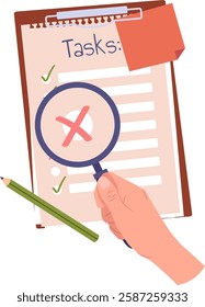Hands Magnifying Glass Tablet With Tasks List Vector Illustration