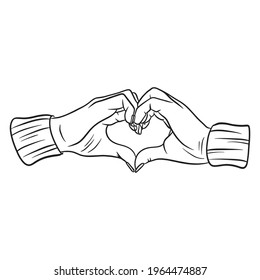 Hands make a heart gesture. A romantic gesture. Handmade style. Isolated illustration for design and typography.