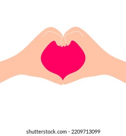 Hands make a heart shape. Hand symbol with red heart. Isolated on a white background. Great for valentines day. Vector illustration