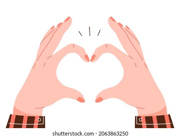 Hands make heart shape. Romantic hand gestures vector illustration.