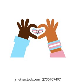 Las manos hacen un símbolo de corazón en colores de bandera trans. Derechos transgénero y de género queer, visibilidad y concepto de sensibilización. Inclusión y diversidad.