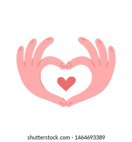 Hands make heart. Vector flat cartoon illustration icon design. Isolated on white background. Heart sign concept