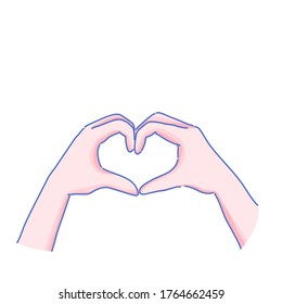 Hands make love sign design of vector. Cartoon illustration.