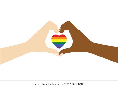 Manos hacen señas de amor con orgullo de corazón blanco - Afiche LGBT