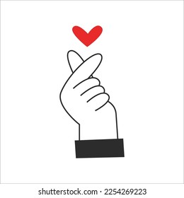Hands make a shape of a heart with fingers. Valentine's day and love symbol. Romantic Korean gesture. Vector flat illustration.