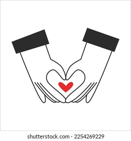 Hands make a shape of a heart with fingers. Valentine's day and love symbol. Romantic gesture. Vector flat illustration.