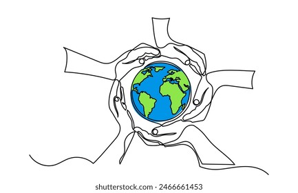 hands makes a circle and Middle Earth. the concept of Earth conservation, world seve, Global protection, Multicultural world isolate of white background.