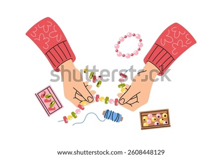 Hands making beads bracelet hand-drawn