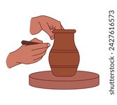 Hands making ceramic Pot on potter