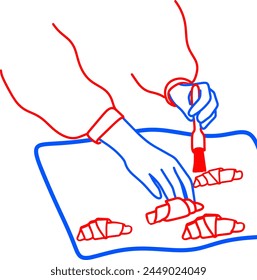 Hands Making Croissants | Vector Illustration