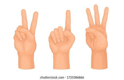 Hands Making Different Gestures and Signs Isolated on White Background Vector Set
