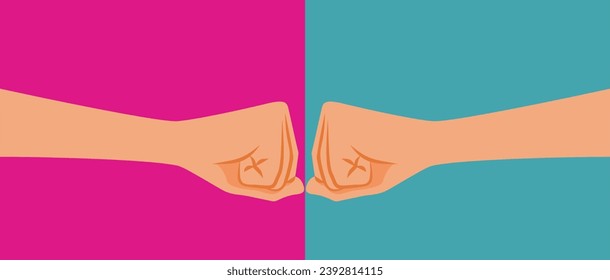 
Hands Making Fist Bump Gesture Vector Cartoon illustration Design. Colleagues making a friendship and cooperation sign with their hands 
