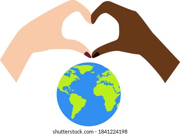 Hands Making or formatting a heart symbol icon. Love planet Еarth. International Friendship. 