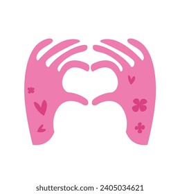 Hands Making or Formatting a Heart Symbol. I Love You Heart Sign. Valentine Day. Vector Flat Cartoon Illustration.
