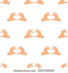 hands making or formatting heart symbol seamless patter, i love you heart sign, valentine day, message of love hand gesture, shapes heart with both hands vector background