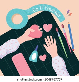 hands making handmade crafts cartoon