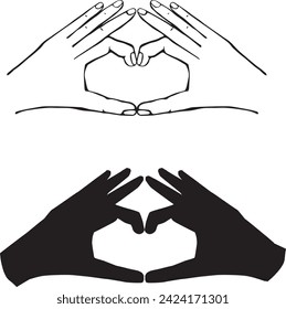 Hands making heard shape. Vector line icon illustration spreading love