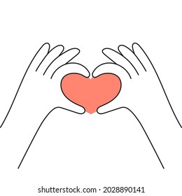 Hands are making heart and fingers  Care  love   empathy concept  Thin line vector illustration isolated white background 