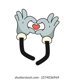 Hands making heart gesture vector retro icon. Expressive and universal vintage symbol of love, care, and unity. Romantic and emotion, affection and lover passion message. Warmth and harmony, kindness.