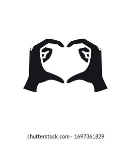 hands making heart icon over white background, silhouette style, vector illustration