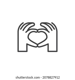 Hands Making Heart Line Icon. Linear Style Sign For Mobile Concept And Web Design. Hands Love Gesture Outline Vector Icon. Symbol, Logo Illustration. Vector Graphics