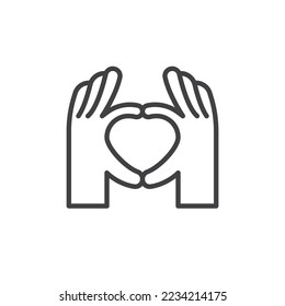 Hands making heart line icon. linear style sign for mobile concept and web design. Black and white hands making heart outline vector icon. Love symbol, logo illustration. Vector graphics